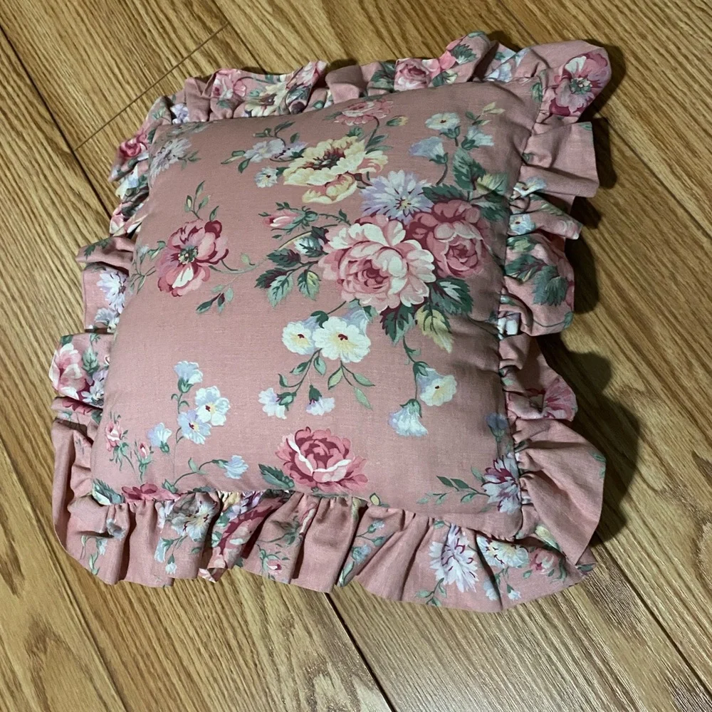 Pink Floral Decorative Pillow with Ruffles - Picture 1 of 2